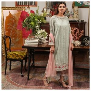 Ammara khan elegant  Green and Pink Embroidered Dress